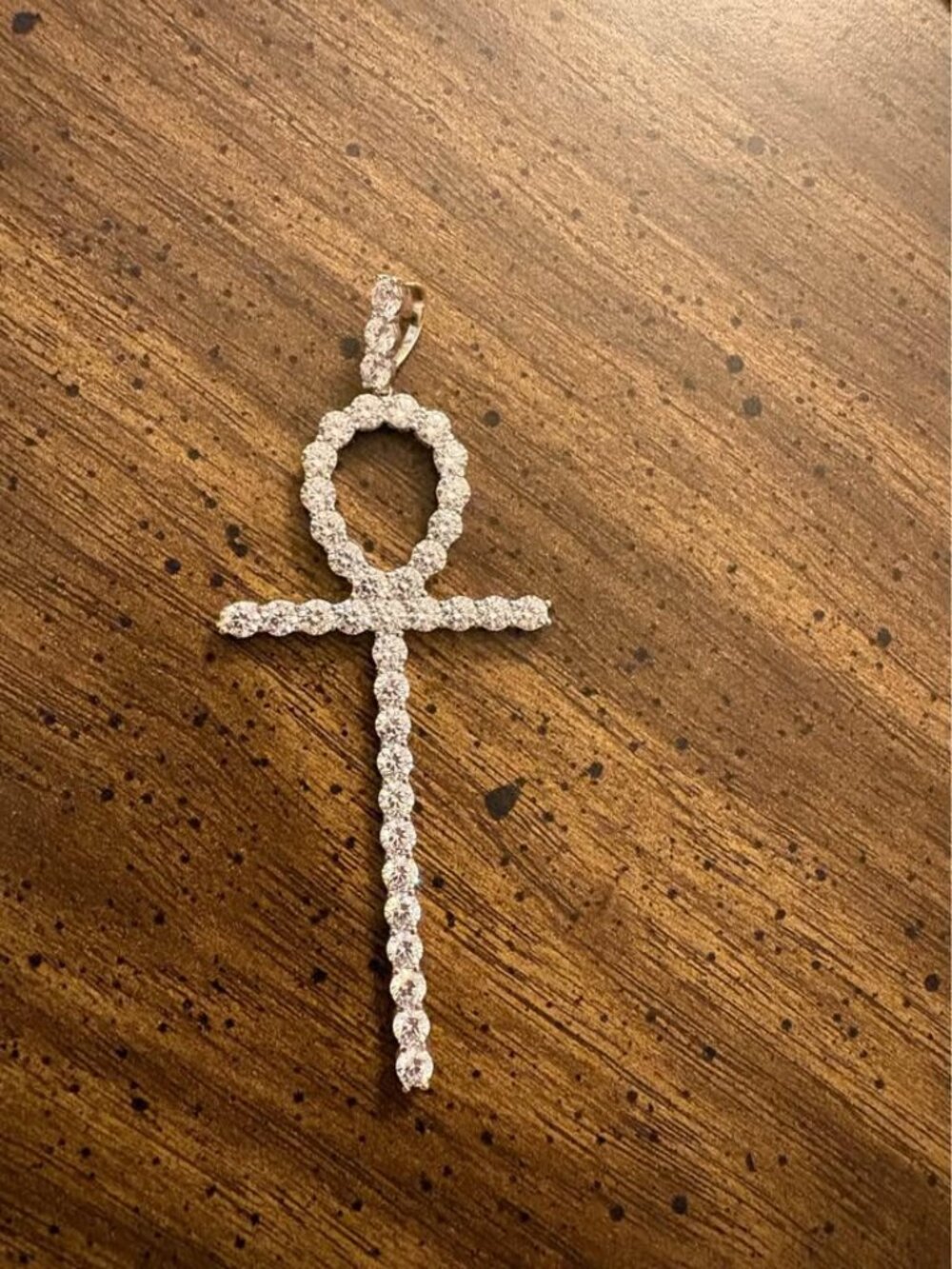 Ankh Cross Pendant CZs 7.3mm bail 925 Sterling Silver